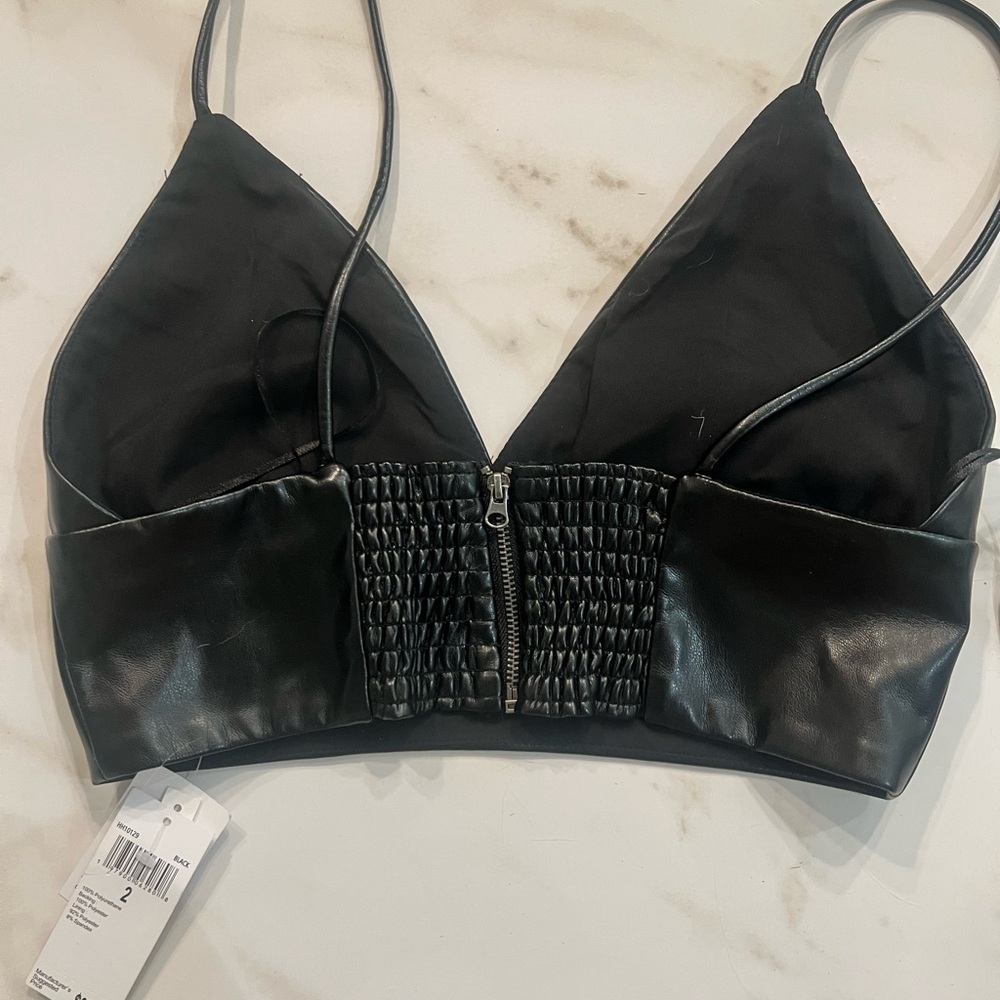 House of Harlow Vegan Leather Black Bralette